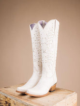 White Embroidered Stud Snip Zipper Mid Calf Cowgirl Boots